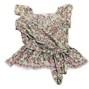 Max Studio  Women’s Floral Flutter Sleeve Peplum Blouse Boho Fairy Medium